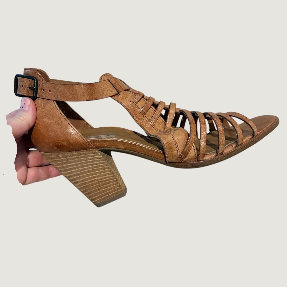Paul Green Brown Leather Christy Heel Strappy Block Heel Design Sz 9.5 / UK 7 - Picture 5 of 13
